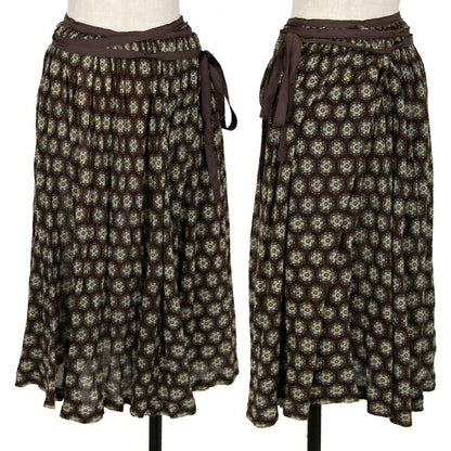 Y's Flower Print Mesh Skirt Brown Size 3
