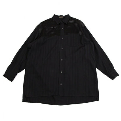 Y's for men Wool Shadow Stripe Satin Yoke Shirt Black Size M