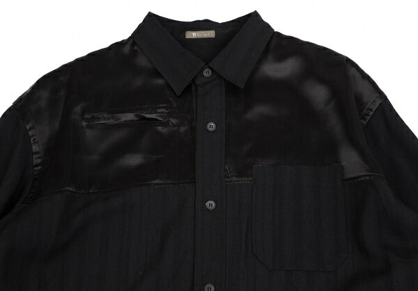 Y's for men Wool Shadow Stripe Satin Yoke Shirt Black Size M