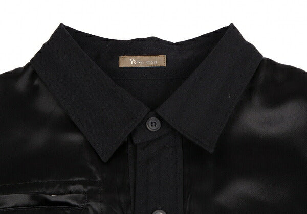 Y's for men Wool Shadow Stripe Satin Yoke Shirt Black Size M