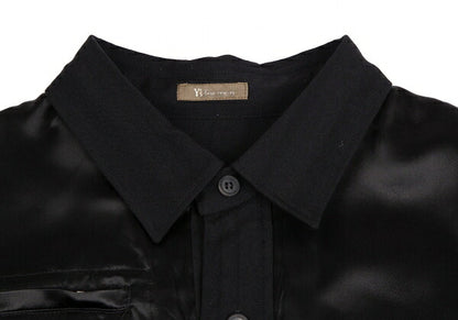 Y's for men Wool Shadow Stripe Satin Yoke Shirt Black Size M