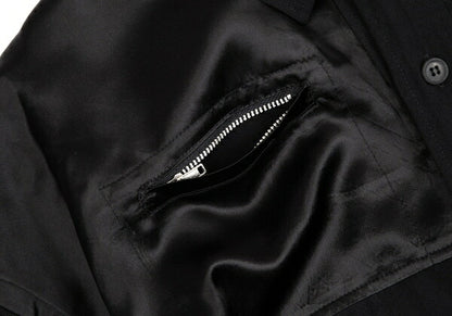 Y's for men Wool Shadow Stripe Satin Yoke Shirt Black Size M