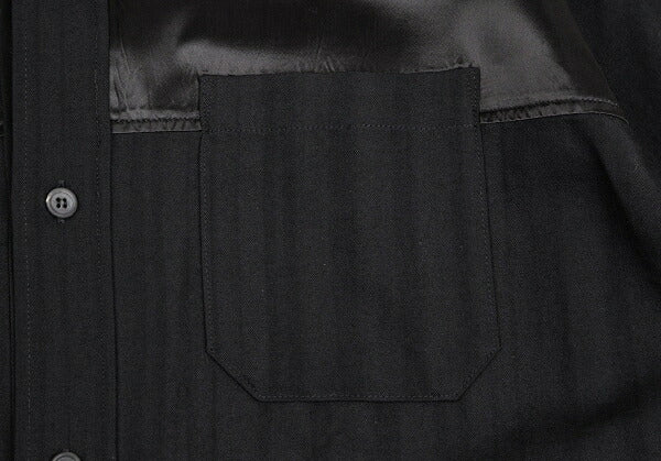 Y's for men Wool Shadow Stripe Satin Yoke Shirt Black Size M