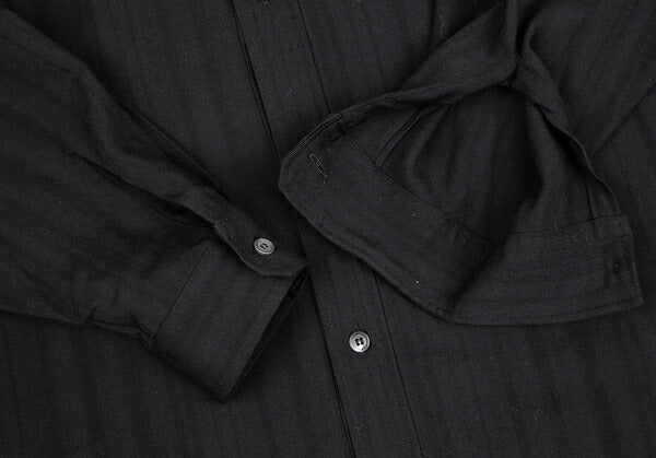 Y's for men Wool Shadow Stripe Satin Yoke Shirt Black Size M