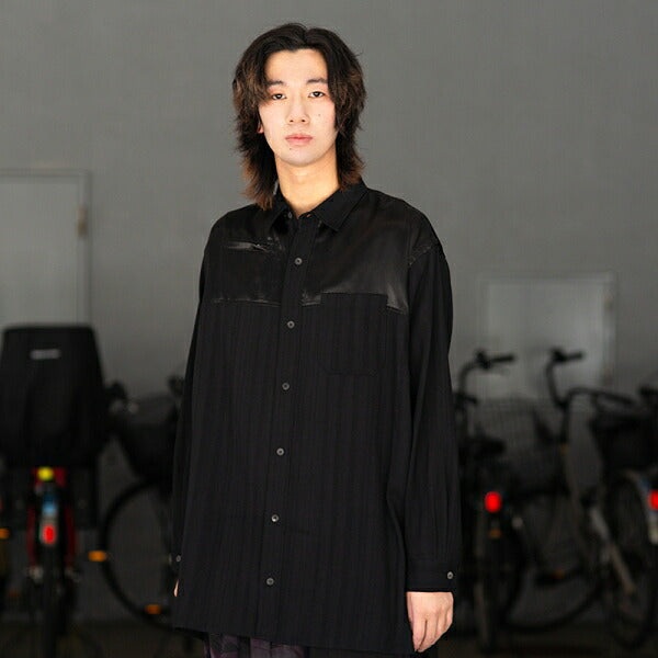 Y's for men Wool Shadow Stripe Satin Yoke Shirt Black Size M