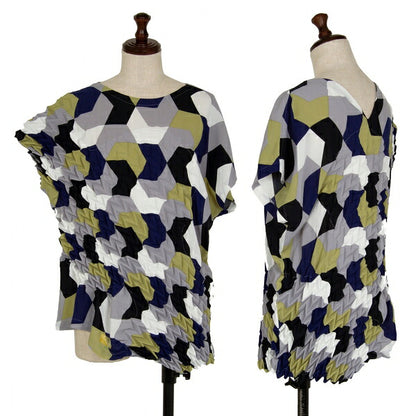 ISSEY MIYAKE Yagasuri Embossed Pleated Blouse Gray Size 2