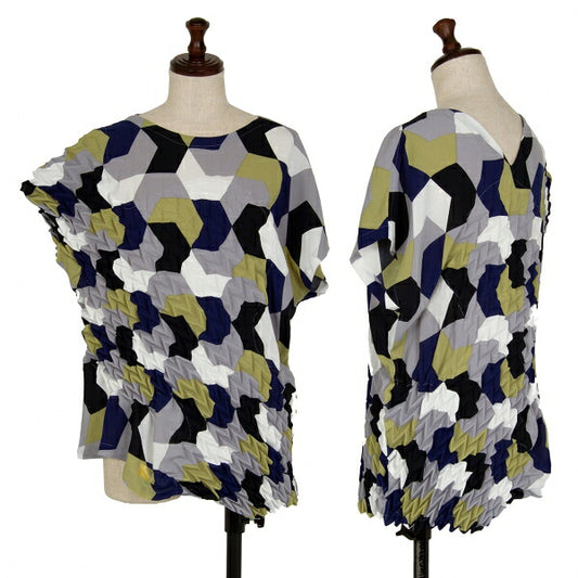 ISSEY MIYAKE Yagasuri Embossed Pleated Blouse Gray Size 2