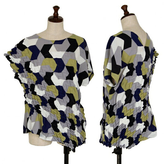 ISSEY MIYAKE 21SS Yagasuri Embossed Pleated Blouse Size 2
