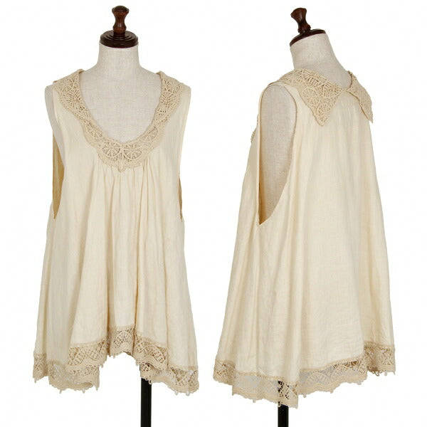 Veritecoeur Linen Embroidered Lace Tunic Beige Blouse Size F