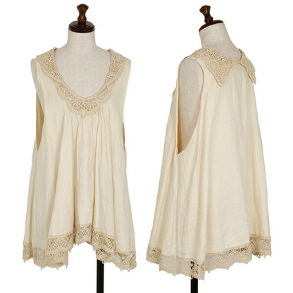 Veritecoeur Linen Embroidered Lace Tunic Beige Blouse Size F