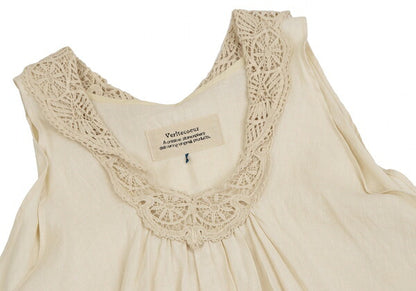 Veritecoeur Linen Embroidered Lace Tunic Beige Blouse Size F