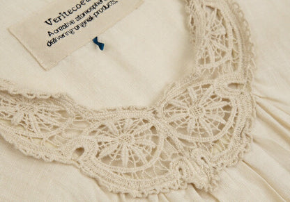 Veritecoeur Linen Embroidered Lace Tunic Beige Blouse Size F