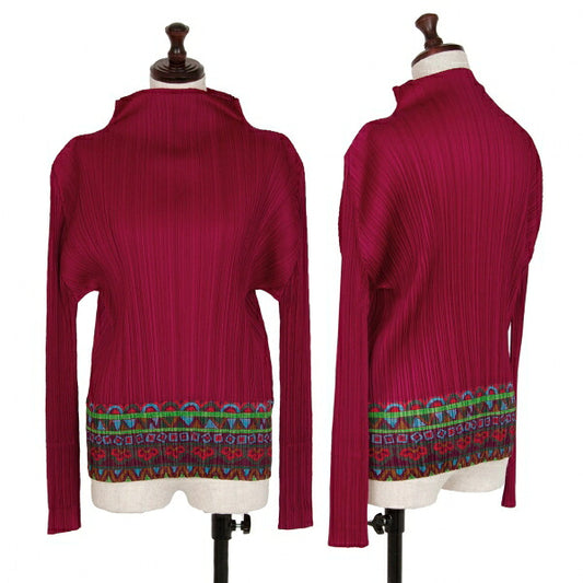 PLEATS PLEASE Native Print High Neck Top Bordeaux Size 5