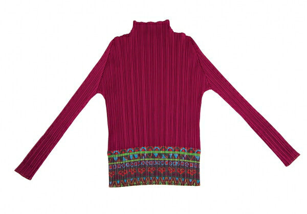 PLEATS PLEASE Native Print High Neck Top Bordeaux Size 5