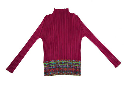 PLEATS PLEASE Native Print High Neck Top Bordeaux Size 5