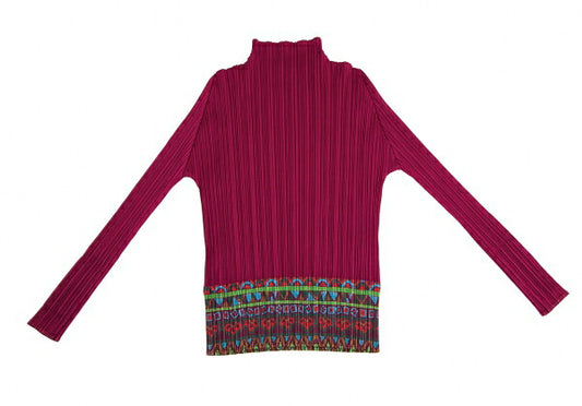 PLEATS PLEASE Native Print High Neck Top Bordeaux Size 5