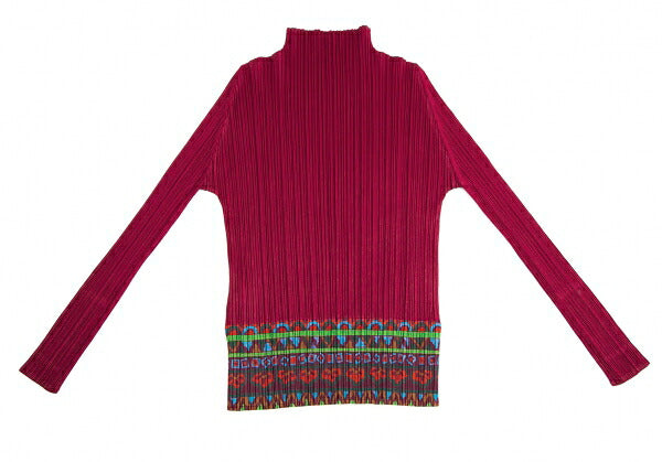 PLEATS PLEASE Native Print High Neck Top Bordeaux Size 5