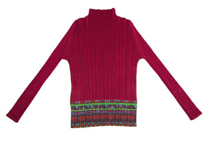 PLEATS PLEASE Native Print High Neck Top Bordeaux Size 5
