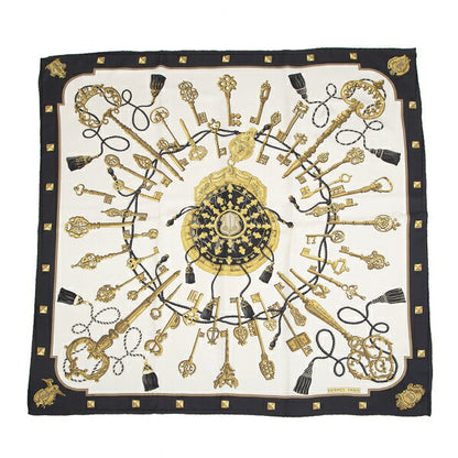 HERMES les cles key Carré 90 White Navy Scarf