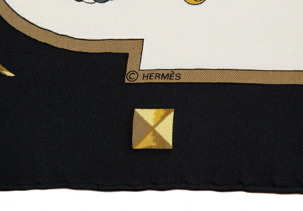 HERMES les cles key Carré 90 White Navy Scarf