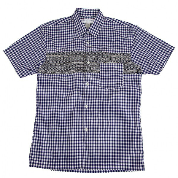 COMME des GARCONS SHIRT Knit Panel Gingham White Blue Size S