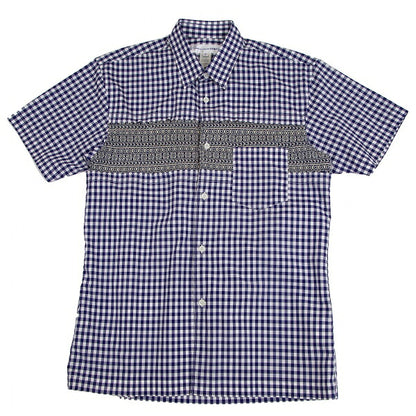 COMME des GARCONS SHIRT Knit Panel Gingham White Blue Size S