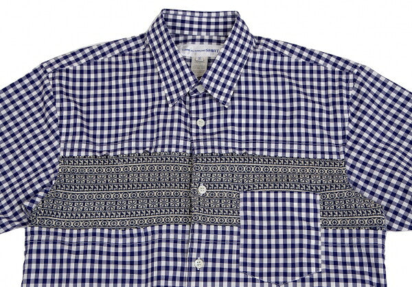 COMME des GARCONS SHIRT Knit Panel Gingham White Blue Size S