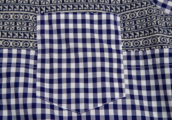 COMME des GARCONS SHIRT Knit Panel Gingham White Blue Size S