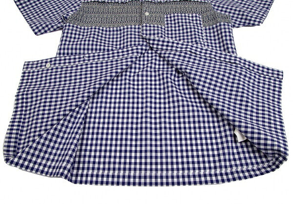 COMME des GARCONS SHIRT Knit Panel Gingham White Blue Size S