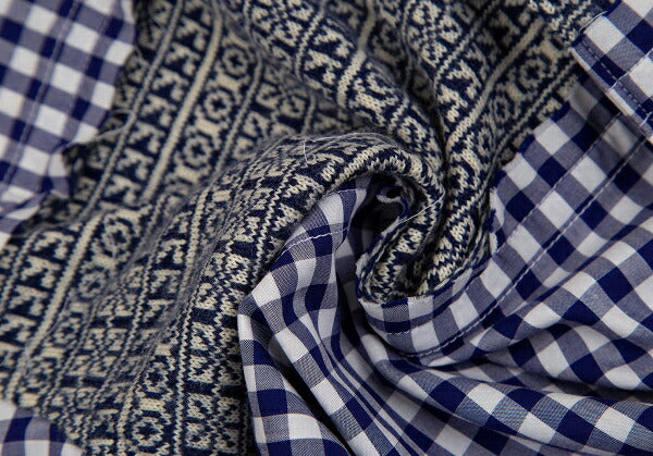 COMME des GARCONS SHIRT Knit Panel Gingham White Blue Size S