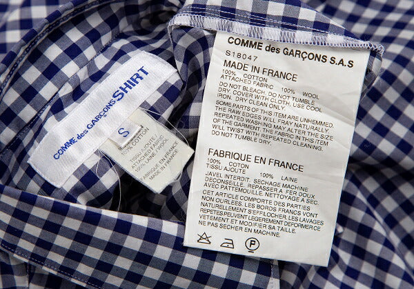COMME des GARCONS SHIRT Knit Panel Gingham White Blue Size S