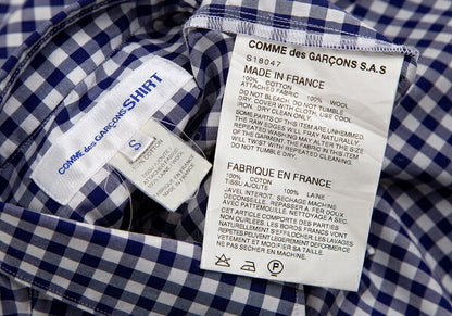 COMME des GARCONS SHIRT Knit Panel Gingham White Blue Size S