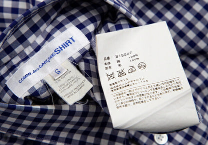 COMME des GARCONS SHIRT Knit Panel Gingham White Blue Size S