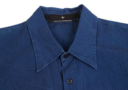 STONE ISLAND Dyed Cotton Side Stripe Shirt Indigo Size M