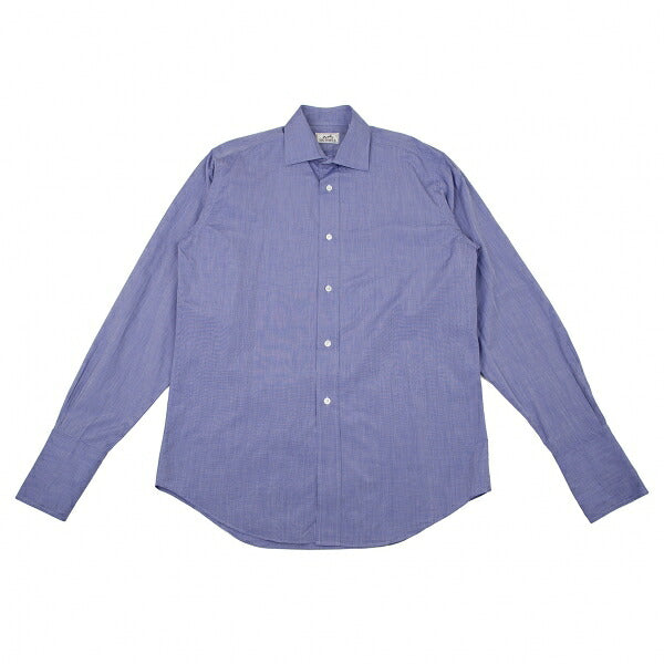 HERMES Cotton Double Cuff Shirt Blue Size 40