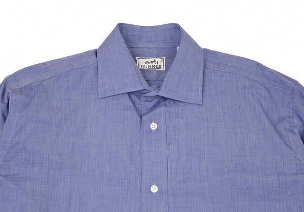 HERMES Cotton Double Cuff Shirt Blue Size 40