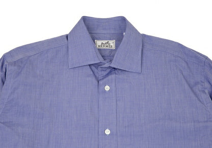 HERMES Cotton Double Cuff Shirt Blue Size 40