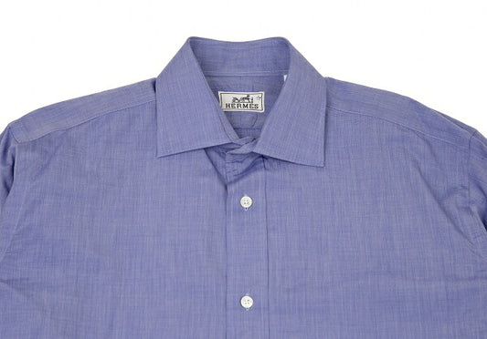 HERMES Cotton Double Cuff Shirt Blue Size 40