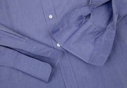 HERMES Cotton Double Cuff Shirt Blue Size 40
