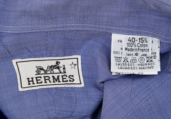 HERMES Cotton Double Cuff Shirt Blue Size 40