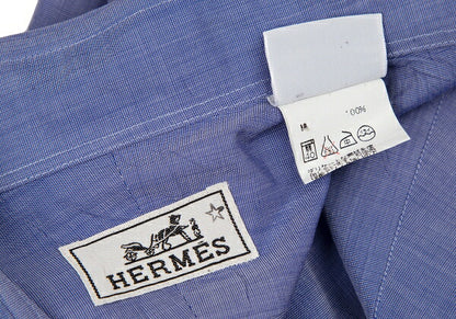 HERMES Cotton Double Cuff Shirt Blue Size 40