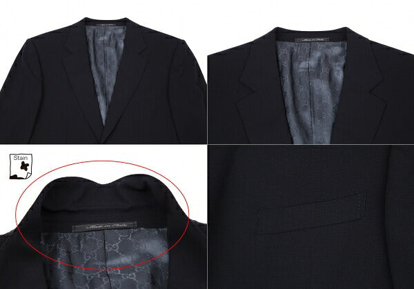 GUCCI Stretch Wool GG Monogram Lining Jacket Navy Size 46