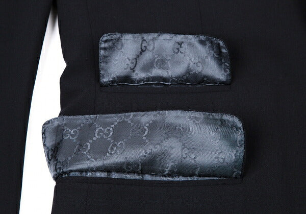 GUCCI Stretch Wool GG Monogram Lining Jacket Navy Size 46