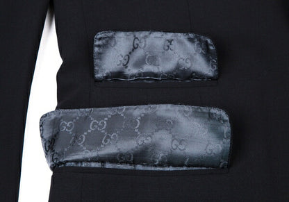 GUCCI Stretch Wool GG Monogram Lining Jacket Navy Size 46