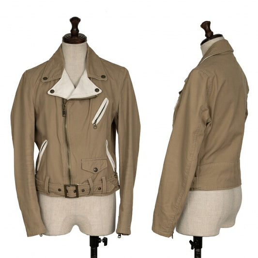 Schott Y's Leather Trim Cotton Rider Jacket Beige Size M
