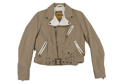 Schott Y's Leather Trim Cotton Rider Jacket Beige Size M