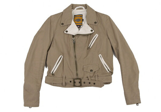 Schott Y's Leather Trim Cotton Rider Jacket Beige Size M