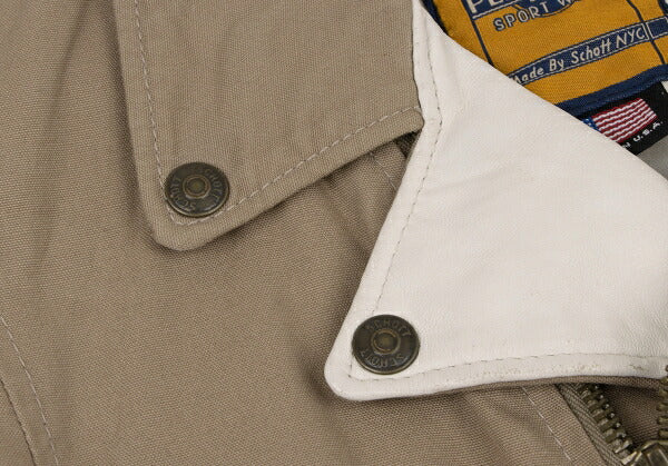 Schott Y's Leather Trim Cotton Rider Jacket Beige Size M