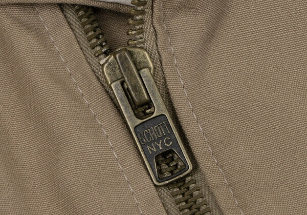 Schott Y's Leather Trim Cotton Rider Jacket Beige Size M