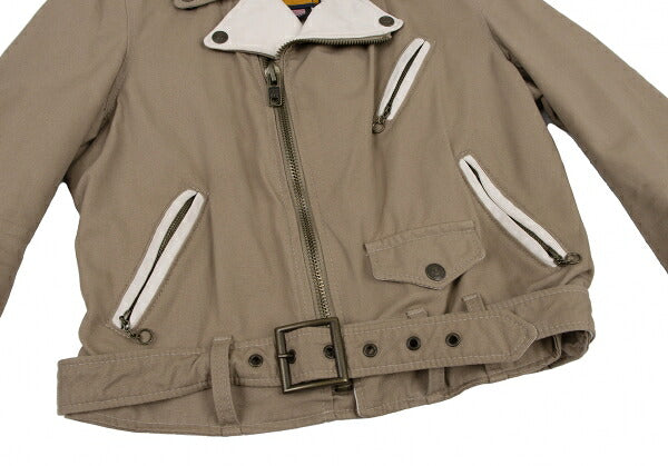Schott Y's Leather Trim Cotton Rider Jacket Beige Size M